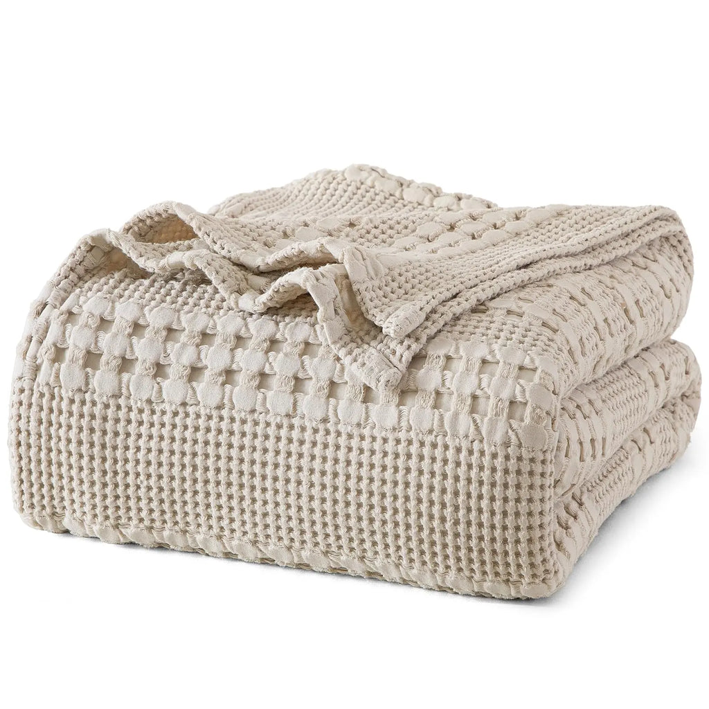 100% Cotton Weave Waffle Blanket, Aesthetic Soft Lightweight and Breathable Blanket
