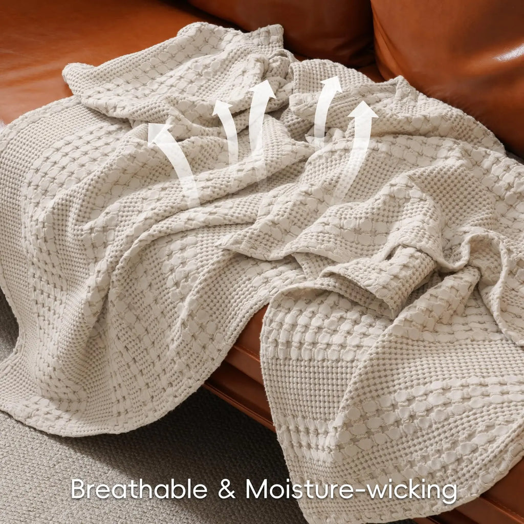 100% Cotton Weave Waffle Blanket, Aesthetic Soft Lightweight and Breathable Blanket